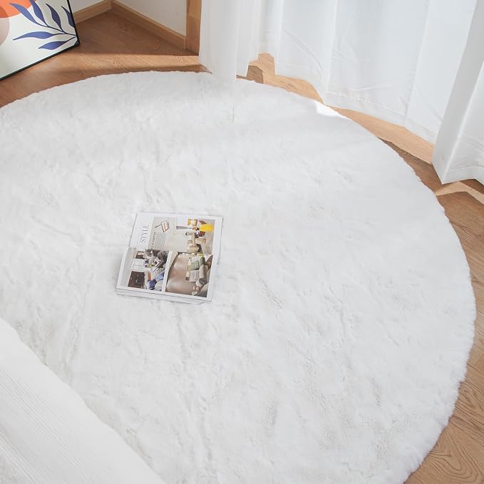 ORINOVA White Shag Round Rugs 8ft - Image 2