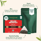 VAHDAM, English Breakfast Black Tea Bags (100 Count) High Caffeine | Strong, Robust & Flavoury | Pyramid Tea Bags | Full Bodied Black Tea Leaves