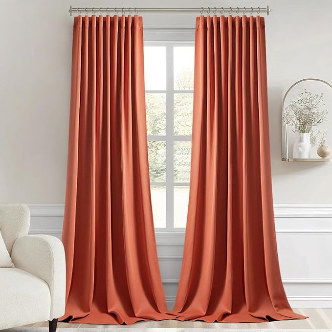 MIULEE Fall Burnt Orange Back Tab Blackout Curtains 52"x96" Length 2 Panels | - Image 9