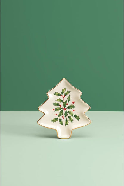 Lenox Serveware, Hosting The Holidays Tree Plate, Festive Porcelain Dinnerware, Service for 1, Pasta, Salad and Dinner, Dishwasher Safe, Christmas Decorations (MultiColor, 5.75 inch Length, 1 Piece)