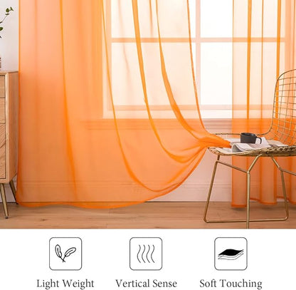 MIULEE Orange Fall Sheer Curtains 54 X 90 Inches, 2 Panels | Solid Color - Image 4