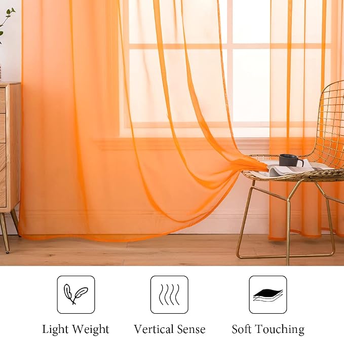 MIULEE Orange Fall Sheer Curtains 54 X 84 Inches, 2 Panels | Solid Color - Image 4