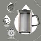 Ideus Vacuum Insulated Coffee Mug, 16oz Reusable Stainless Steel Thermal Double Walled cup with Handle and Slider Lid for Hot & Cold Beverages, BPA Free (Leapord Gray)
