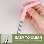 Tomorotec 6-Pack Stainless Steel Reusable Straw with Silicone Tip 3 Sizes, Metal Drinking Straws Fit for Stanley Quencher Tumblers 40oz, 30oz, 20oz, 14oz, Cleaning Brushes Included (Rainbow)