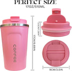 YINBAOGE Insulated Travel Coffee Mug Spill Proof Leak Proof Pobtable To Go Camping Stainless Steel Coffee Tumbler Reusable Coffee Cups with Lids Thermos for Hot and Cold Drink (2nd-Pink, 17 OZ)