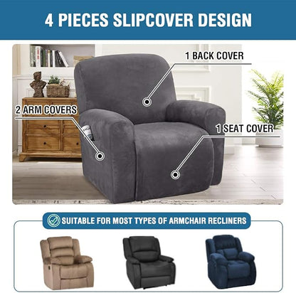 H.VERSAILTEX Velvet Stretch Recliner Couch Covers 4-Pieces Style Recliner Chair - Image 2