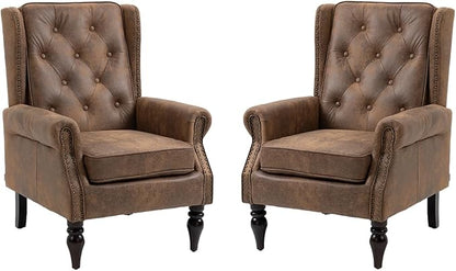 Mid-Century High Wingback Chair Set of 2, Microsuede Accent Chair Armchair by Lin-Utrend