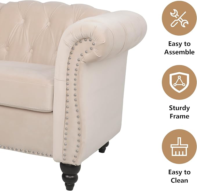Living Room Chair, Modern Velvet Chesterfield Sofa Chair, Mid Century Single - Image 6