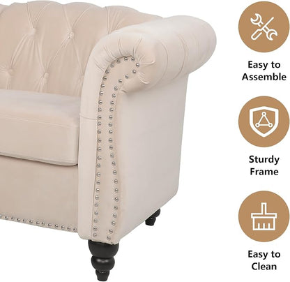 Living Room Chair, Modern Velvet Chesterfield Sofa Chair, Mid Century Single - Image 6