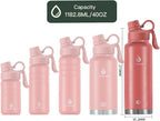 IDEUS Insulated Stainless Steel Water Bottle with 2 Leak-Proof Lids, Thermal Water Flask for Hiking Biking, 40oz, Red