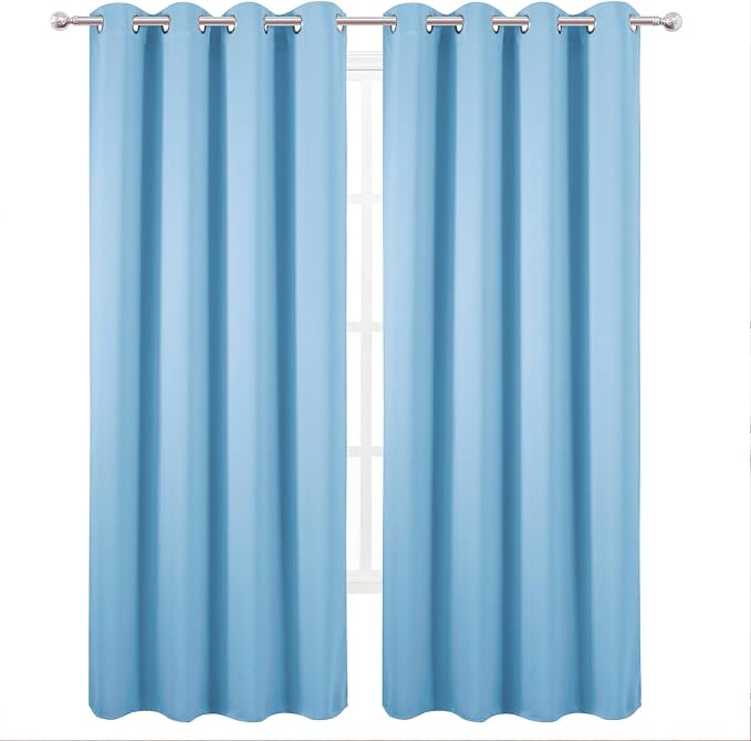 Blackout Curtains 52 x 120 Inch Long Sky Blue Curtains Set of 2 Panels Room - Image 2
