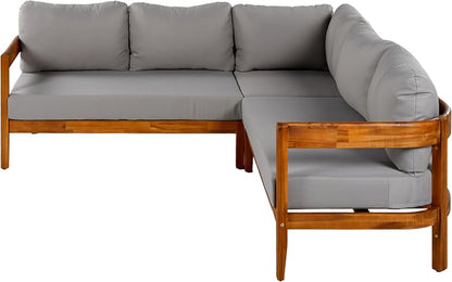 VilroCaz Outdoor Patio Furniture Set, L-Shaped Acacia Wood Sectional Sofa - Image 4