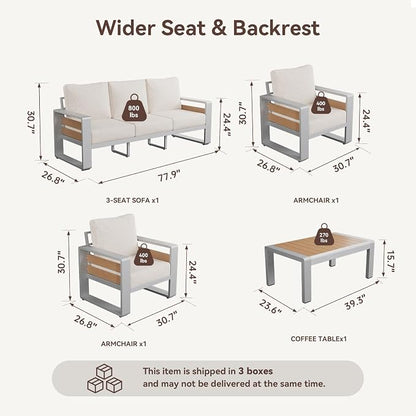 Aoxun Aluminum Patio Furniture Set, 5 Seats Luxury Metal Patio Conversation Sets - Image 2