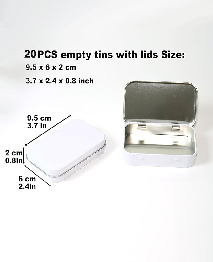 Small Metal Box With Lid-Cookie Tins Metal Tins With Lids Lens Wipes Storage Container Mini Portable Box,Empty Hinged Tin,For Organize Mint Candy Jar,Sewing (White, 20 Pcs 3.7" x 2.4" x 0.8")