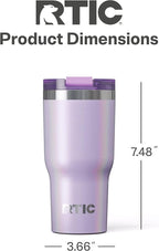 RTIC 20oz Essential Tumbler with Lid, Insulated, Stainless Steel, Metal, Double Wall Vacuum-Insulation, Ceramic Lined, Travel Cup for Iced Coffee, Tea, Hot and Cold Drink, Lavender Glitter