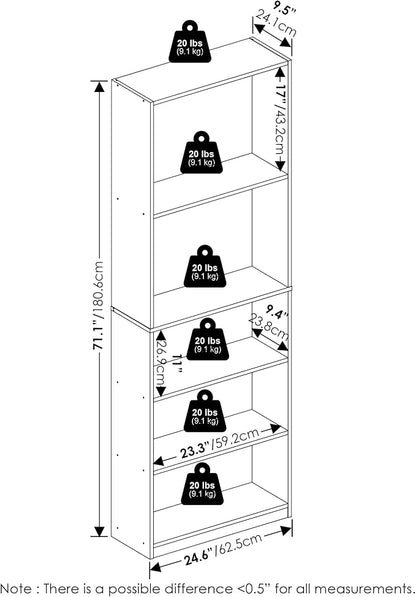 Furinno Jaya Book Shelf, 5-Tier Tall Book Shelf, Bookcase - Image 2