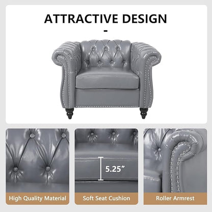 Mid-Century Sofa Chair, Faux Leather Accent Chair - Image 5