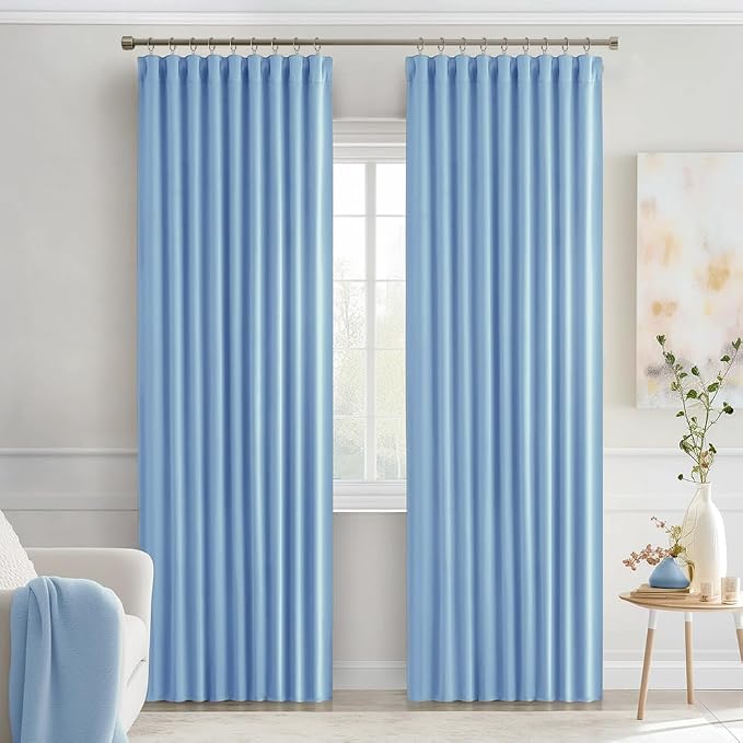 MIULEE Sky Blue Back Tab Blackout Curtains 52x90 Inch Long 2 Panels Set | Rod - Image 9