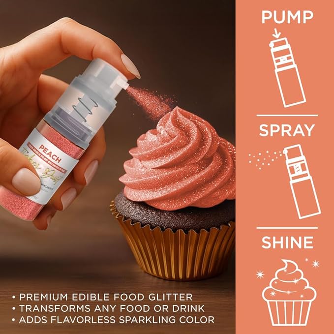 Bakell - Peach Tinker Dust (4g, 1x Mini Spray Pump) Edible Glitter for Food, Desserts, and Beverages!
