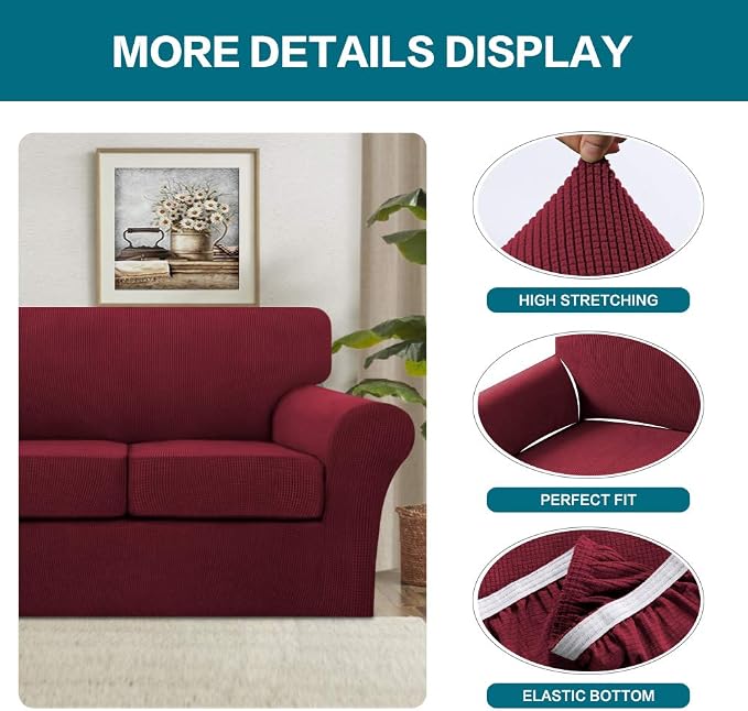 Turquoize 4 Piece Sofa Covers For 3 Cushion Couch Sofa Slipcover Soft Couch - Image 4