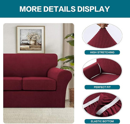 Turquoize 3 Piece Sofa Covers for 2 Cushion Couch Sofa Slipcover Soft Couch - Image 4