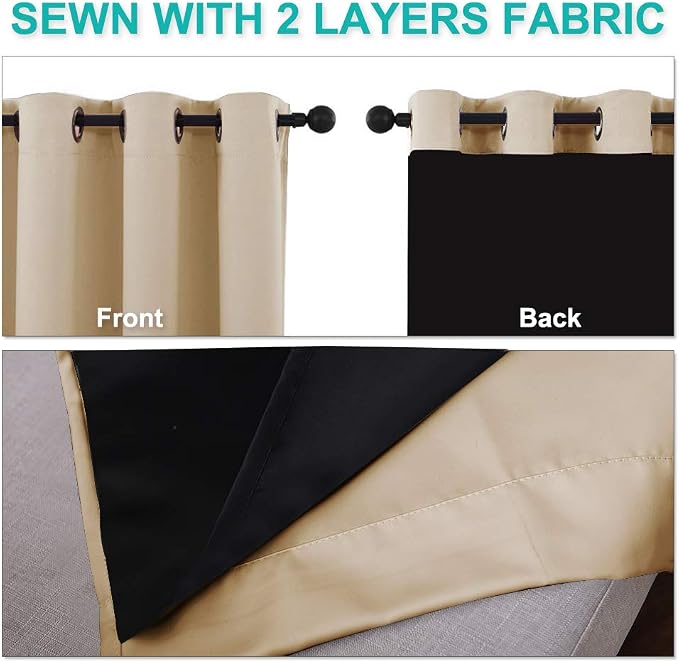 NICETOWN Biscotti Beige Bedroom Full Blackout Curtain Panels, Super Thick - Image 5