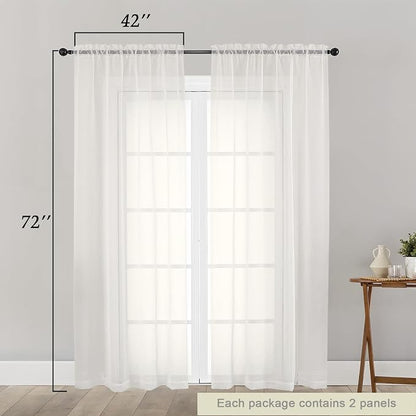 Ivory Sheer Curtain for Bedroom Living Room 72 Inches Long 2 Panels Set - Image 2
