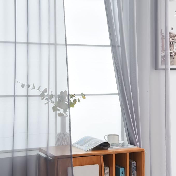 SpaceDresser Sheer Voile Window Treatment Rod Pocket Curtain Panels - Image 4