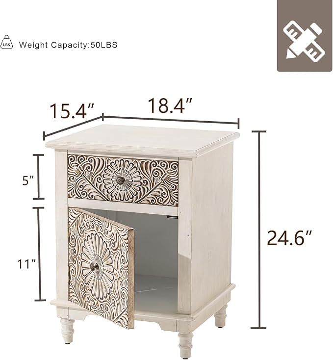HOMPUS Night Stand Set 2, Vintage Nightstand - Image 3