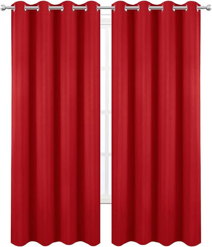 Blackout Curtains 52 x 90 Inch Long Bright Red Curtains Set of 2 Panels Room - Image 2