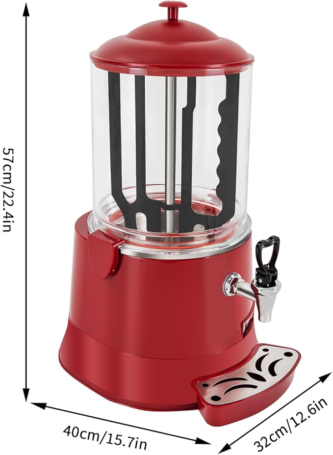 10L Commercial Hot Chocolate Machine Maker,110V Hot Chocolate Melting Machine,Temperature Adjustable Hot Beverage Warmer Dispenser for Chocolate Coffee Milktea (Red)