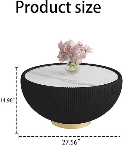 SSLine Bowl-Shape Coffee Table Modern Sintered Stone Top Coffee Table in Black - Image 2