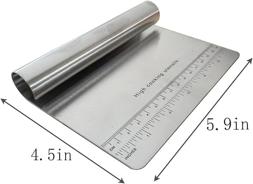 5.9" x 4.5" Dough Knife Stainless Steel Scraper, Graduated Dough Cutter, Integrated Handle, Baking Knives, Multi Functional Scraper, Kitchenware