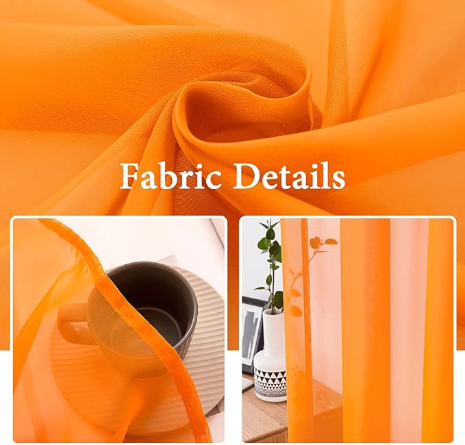 MIULEE Orange Fall Sheer Curtains 54 X 108 Inches, 2 Panels | Solid Color - Image 3