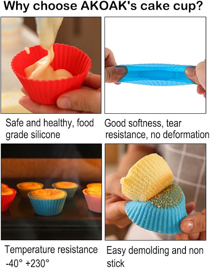 AKOAK Reusable Silicone Non-stick Baking Cups, Cake Molds, Kitchen Baking Cooking Accessories, DIY Cake Making Tools - Pack of 10 (Purple)