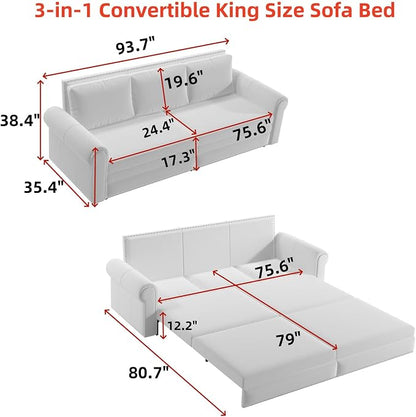 93.7" King Pull Out Sofa Bed, 3 in 1 Convertible Sleeper Sofa Couch 3-Seater - Image 2