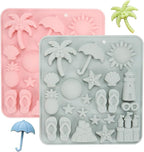 2 Pcs Summer Beach Chocolate and Fondant Silicone Molds, DIY Candy Sandcastles for Parties (Pink and Blue)