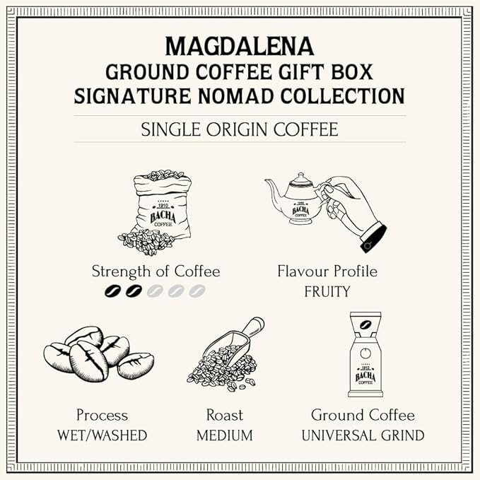 Bacha Coffee | Magdalena Single Origin Signature Nomad Collection, Medium Roast, 100% Arabica Specialty Coffee, Ground Beans, 250g