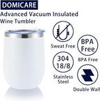 DOMICARE Stainless Steel Wine Tumbler Bulk with Lid, Personalized White Insulated Tumblers Set, 12oz Travel Coffee Cups Pack of 16