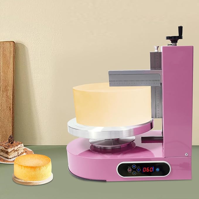 Cake Decorating Machine 200W Automatic, Tabletop Cake Cream Frosting Machine, Cream Smooth Coating Decoration Machine with LCD Display Type, Use for Cake Shops, Dessert Shops, Households (Pink)