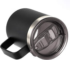 ALOUFEA 12oz Stainless Steel Insulated Coffee Mug with Handle, Double Wall Vacuum Travel Mug, Tumbler Cup with Sliding Lid, Black