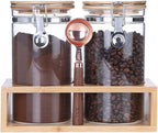 KKC HOME ACCENTS Glass Food Storage Jars with Airtight Locking Clamp Bamboo Lids,Coffee Bean Storage Containers,Sealed Glass Container with Scoop for Coffee Ground,Tea,Nut,Sugar,Coffee Holder