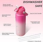 BJPKPK Water Bottle with Straw Lid, 24oz Vacuum Insulated Water Bottles, Metal Stainless Steel Thermos for Sports, Travel, BPA Free Leak Proof Thermos, Cups, Flasks, Tumblers,Cherry