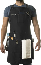 Asaya Chef and BBQ Apron with Bottle Opener and Hand Towel - 10oz Cotton Canvas, Stainless Steel Hardware - Cross Back Straps