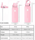 SENDESTAR Stainless Steel Water Bottle, Wide Mouth 40 oz Water Bottle with Straw Lid, Spout Lid, Double Wall Vacuum Insulated Leak Proof, Keeps Liquids Hot or Cold (Peach)
