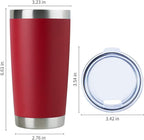 DOMICARE 20oz Stainless Steel Tumbler Bulk with Lid, Double Wall Vacuum Insulated Travel Mug, Powder Coated Coffee Cup (Powder Red, 12)
