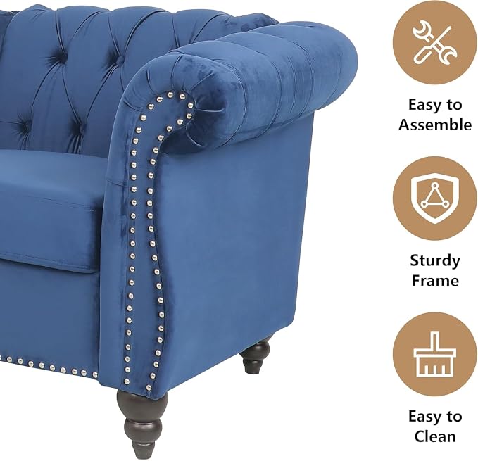 Mid-Century 2 Seater Sofa, Velvet Loveseat - Image 4