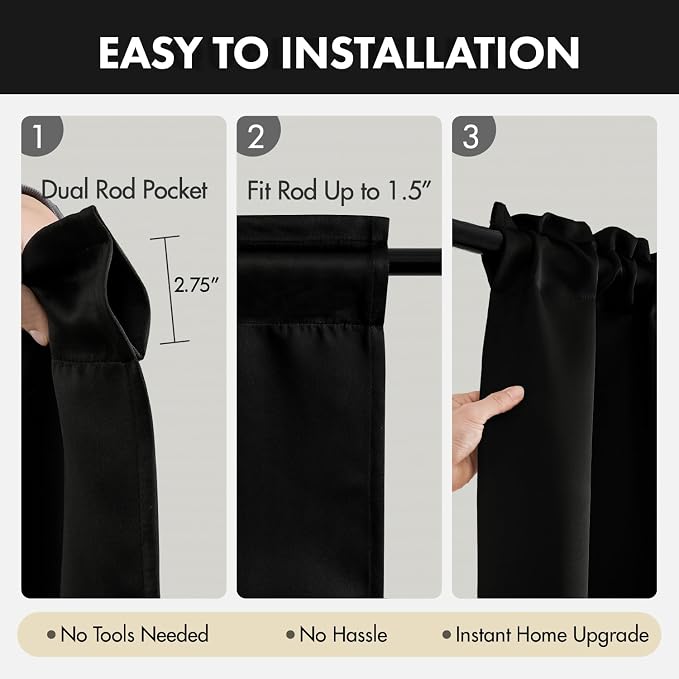 MIULEE 4 Panels Set Black Blackout Curtains 63 Inch Length Bedroom | Thermal - Image 7
