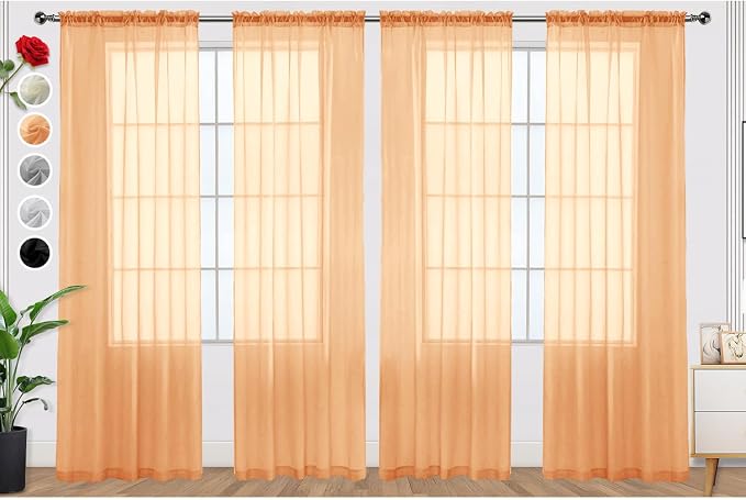 SpaceDresser Beige Sheer Curtains 4 Panels Rod Pocket Semi-Sheer Curtain 45 by SpaceDresser