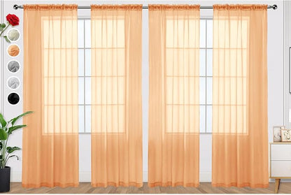 SpaceDresser Beige Sheer Curtains 4 Panels Rod Pocket Semi-Sheer Curtain 108 by SpaceDresser